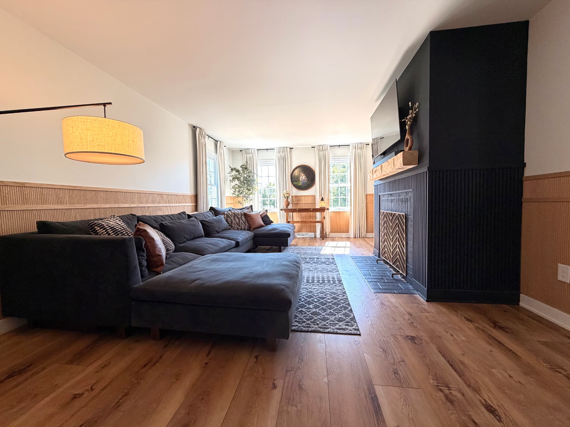 Wide living room view with North Shore Oak flooring